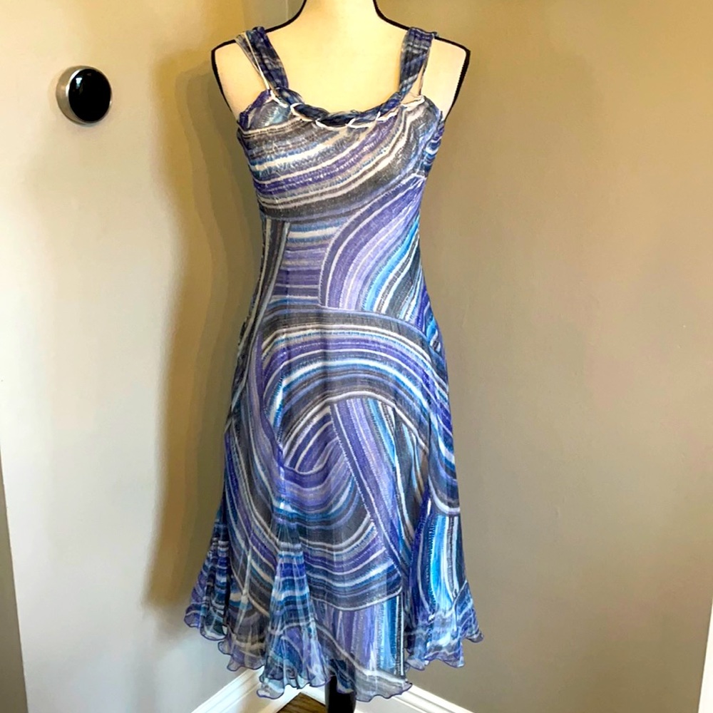 Komarov designer dress blue waves